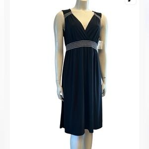NWT FYLO Black Sleeveless Dress With White Stitch Details.